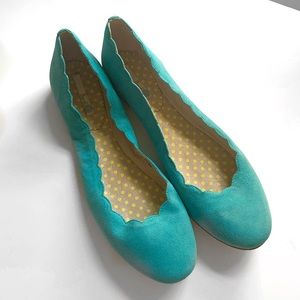 Turquoise Suede Flats by Boden w/ Scallop detail